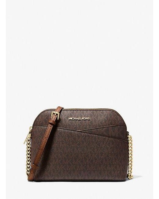 Michael Kors Brown Jet Set Travel Medium Logo Dome Crossbody Bag