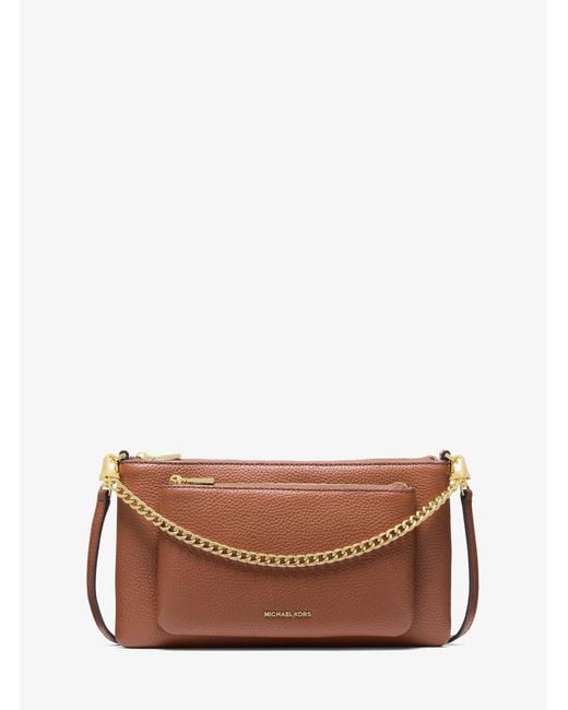 MICHAEL Michael Kors Brown Mk Jet Set Medium Pebbled Leather Convertible Crossbody Bag