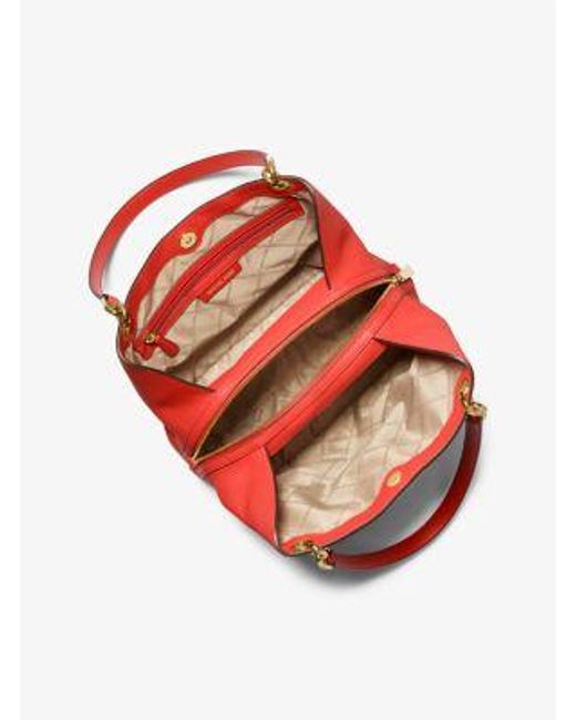 Michael Kors Red Mk Kensington Large Pebbled Leather Tote Bag