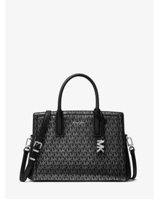 Michael Kors Black Laila Medium Metallic Signature Logo Satchel