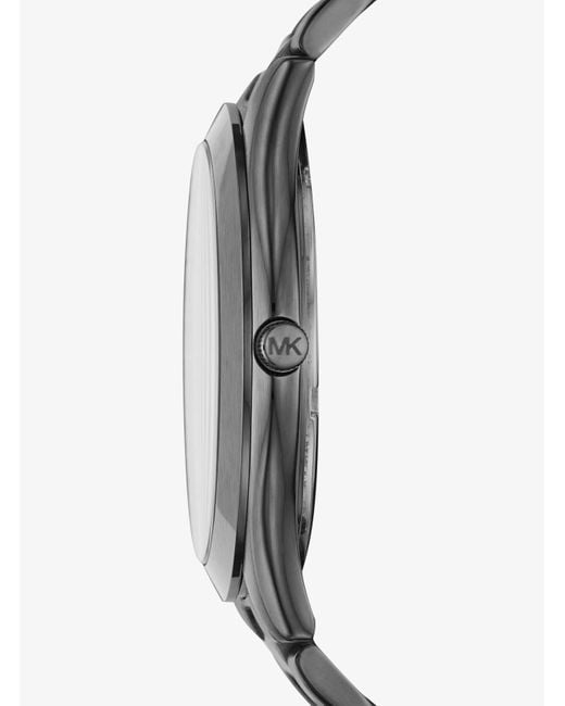 Michael Kors Black Oversized Slim Runway Gunmetal Watch And Jet Set Charm Leather Wallet Gift Set