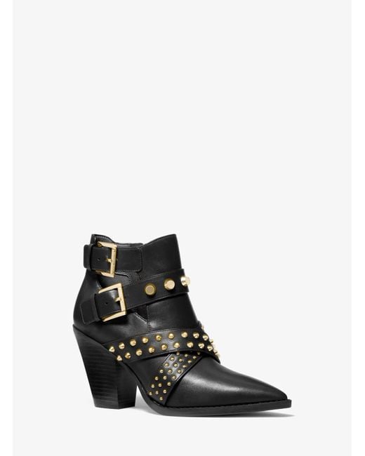 Michael Kors Dover Astor Stud Leather Ankle Boot In Black Lyst