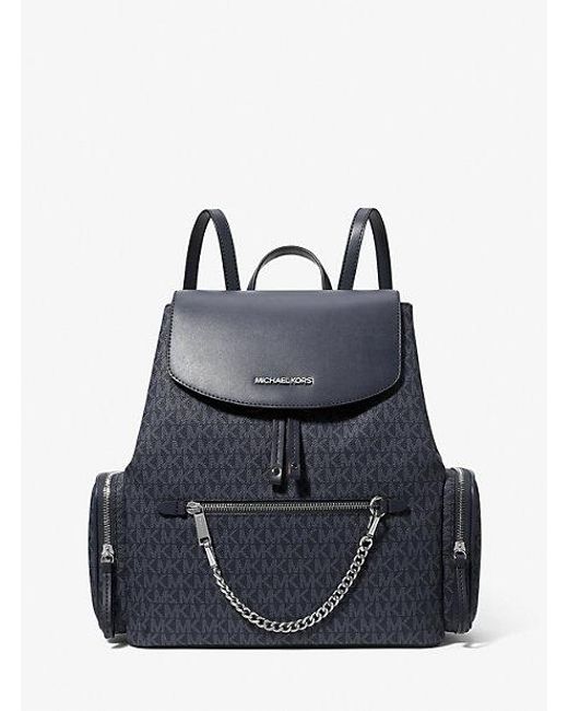 Michael Kors Blue Jet Set Large Signature Logo Backpack