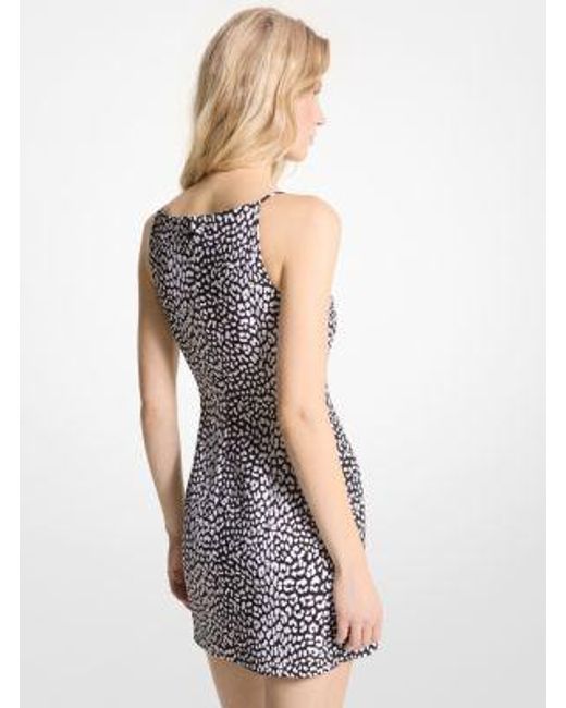 Michael Kors White Mk Graphic Leopard Print Stretch Crepe Mini Dress