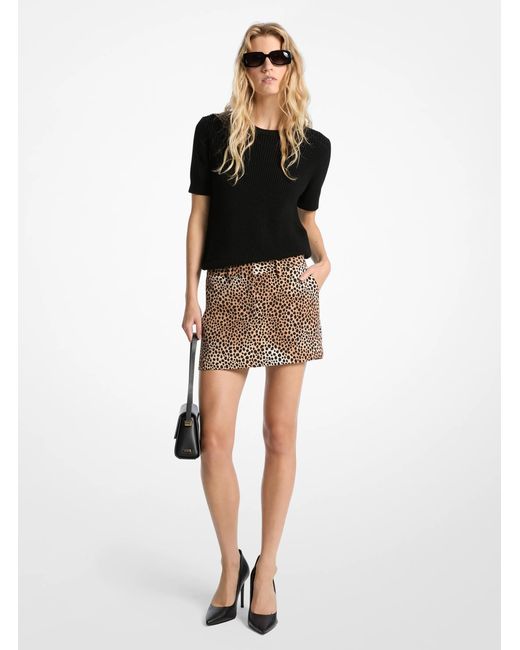 MICHAEL Michael Kors Black Mk Cheetah Print Stretch Crepe Mini Skirt