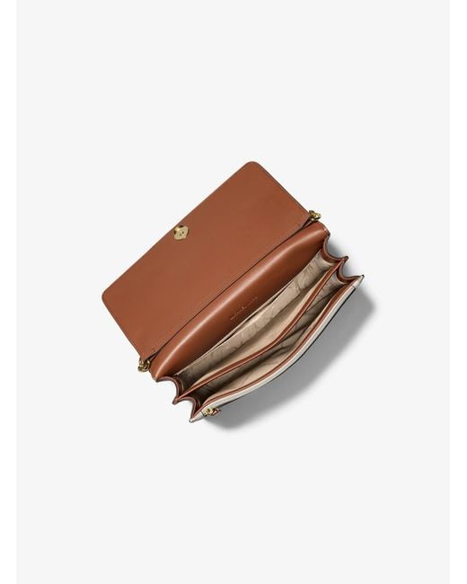 Michael Kors Outlet Natural Mk Daniela Large Signature Logo Crossbody Bag