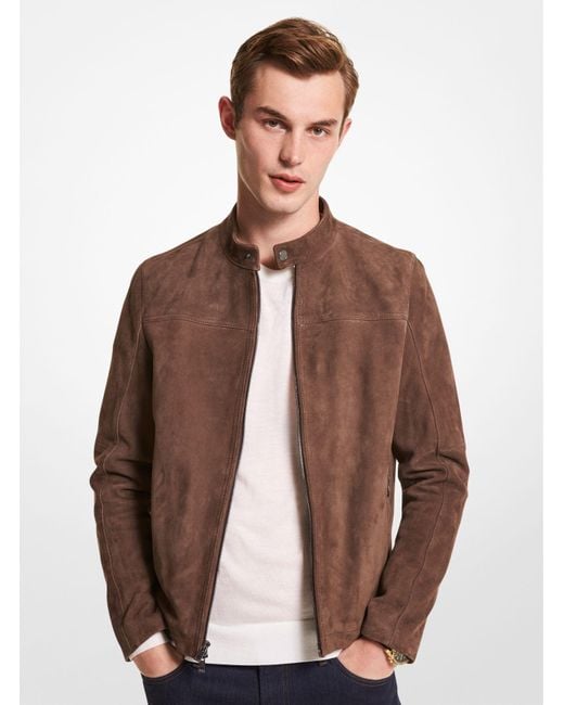 Michael Kors Suede Racer Jacket in Brown for Men Lyst