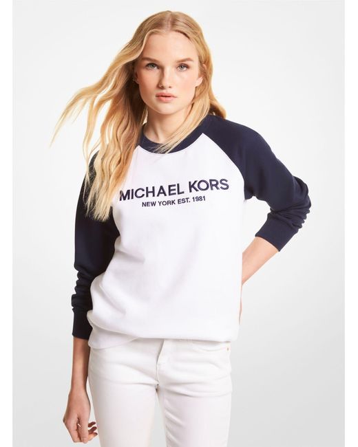 Michael Kors Blue Logo Color-block Cotton Blend Sweatshirt