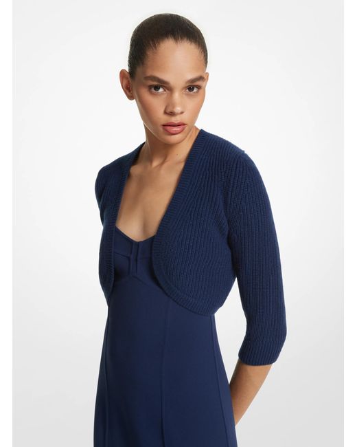 Michael Kors Blue Cashmere Cropped Shrug