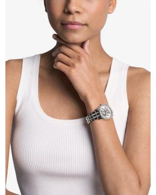 Michael Kors White Mini Bryant Pavé Logo-Tone Watch