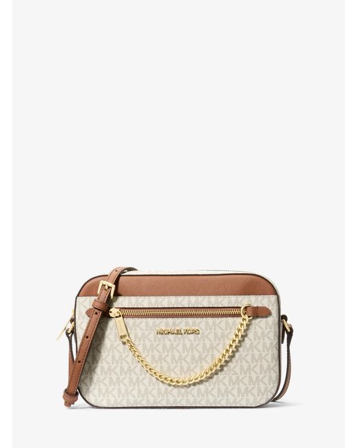 Michael Kors Outlet Natural Mk Jet Set Large Logo Crossbody Bag