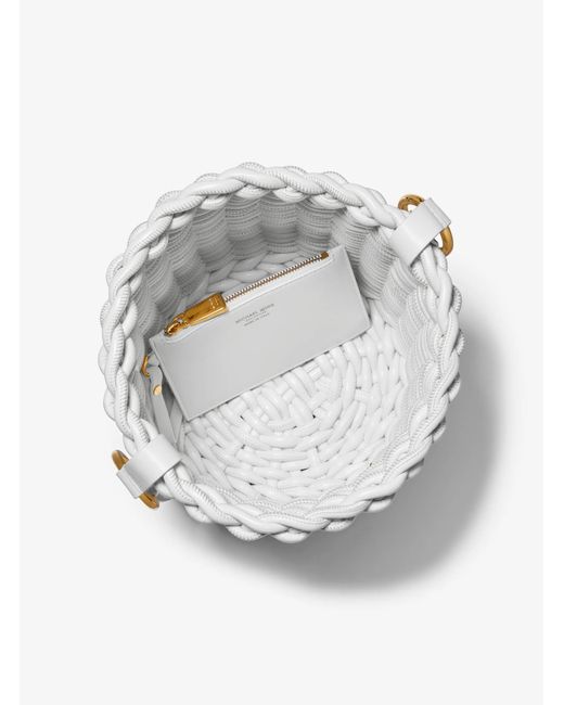 Michael Kors White Julie Large Woven Leather Bucket Bag
