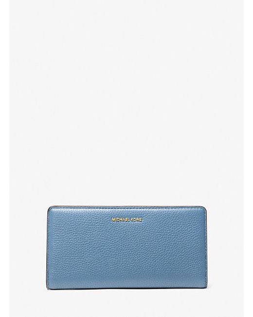 Michael Kors Blue Bryant Large Pebbled Leather Snap-Front Wallet