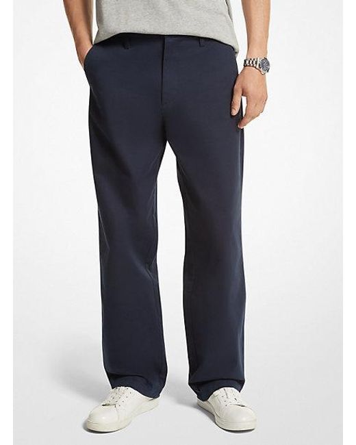 Michael Kors Blue Mk Stretch Cotton Wide-Leg Chino Trousers