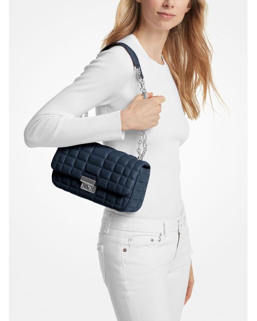 Michael Kors Blue Tribeca Large Quilted Leather Shoulder Bag