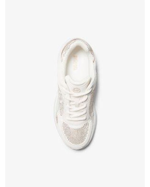 Michael Kors White Sami Embellished Scuba And Leather Trainer