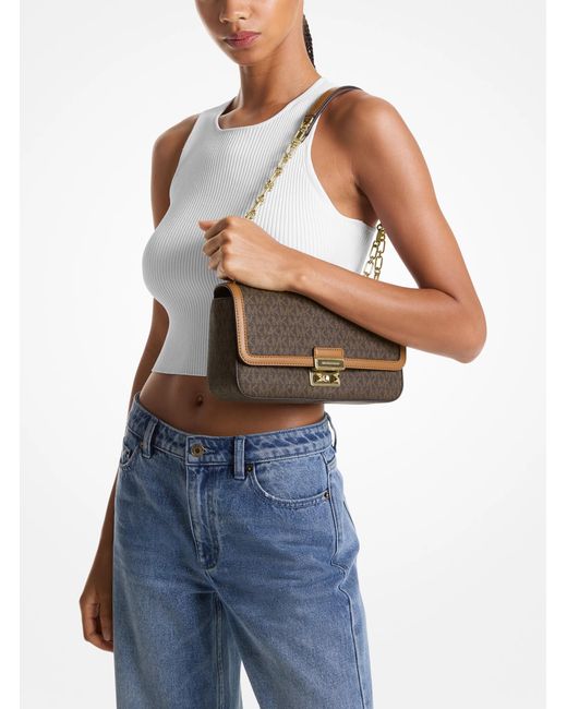 MICHAEL Michael Kors Brown Mk Tribeca Large Signature Logo Shoulder Bag