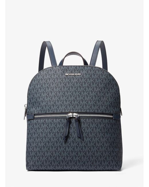 Michael Kors Outlet Blue Mk Dallas Medium Signature Logo Backpack