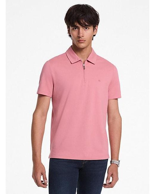 Michael Kors Pink Mk Cotton Blend Piqué Zip-Up Polo Shirt for men