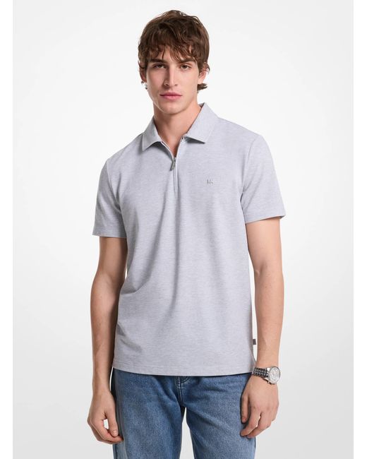 Michael Kors White Mk Cotton Blend Piqué Zip-Up Polo Shirt for men