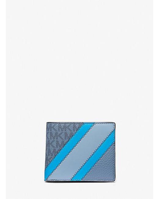 Michael Kors Blue Cooper Logo And Striped Billfold Wallet for men
