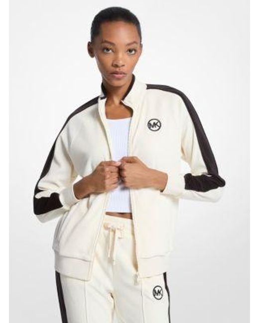 Michael Kors Natural Striped Velour Zip-Up Jacket