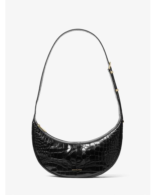 MICHAEL Michael Kors Black Mk Avra Medium Crocodile Embossed Leather Crossbody Bag