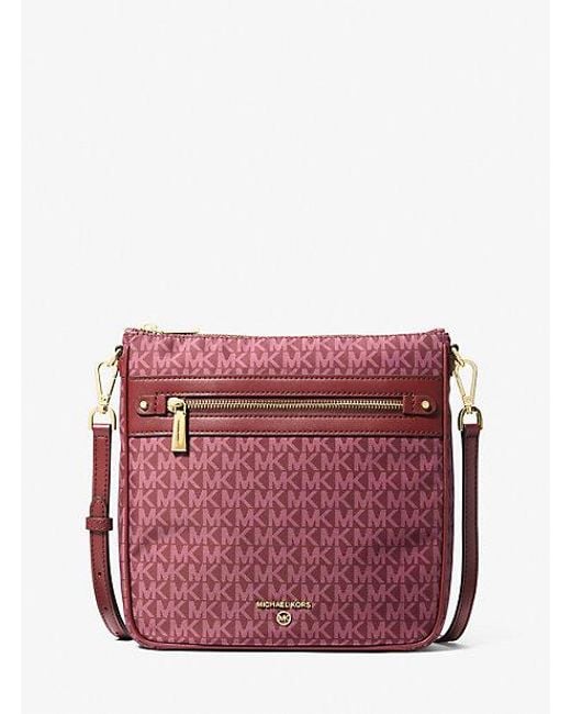 Michael Kors Red Jet Set Large Signature Logo Printed Crossbody Bag