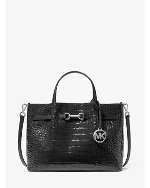 Michael Kors Black Carson Medium Crocodile Embossed Satchel