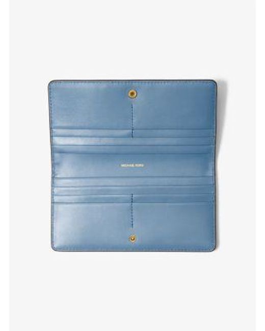 Michael Kors Blue Bryant Large Pebbled Leather Snap-Front Wallet