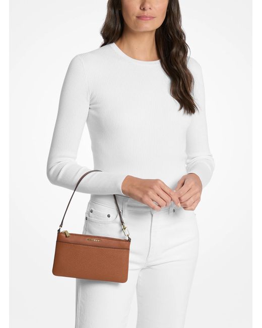 MICHAEL Michael Kors Brown Mk Jet Set Medium Pebbled Leather Wristlet
