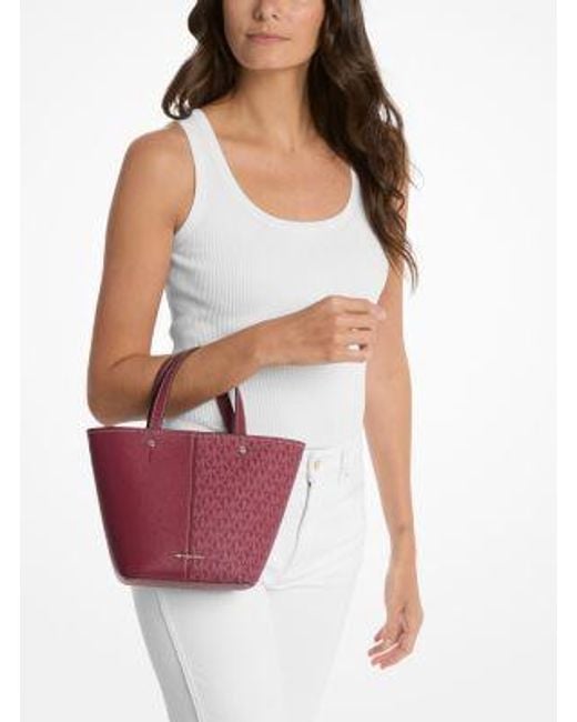 Michael Kors Purple Flora Medium Signature Logo And Pebbled Leather Crossbody Bag