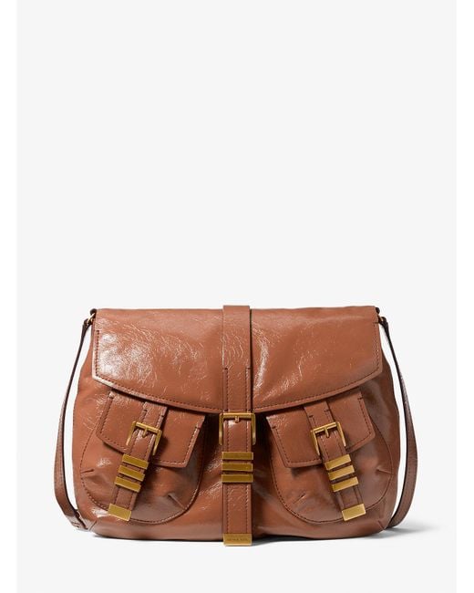MICHAEL Michael Kors Brown Mk Darrington Large Crackled Leather Shoulder Bag