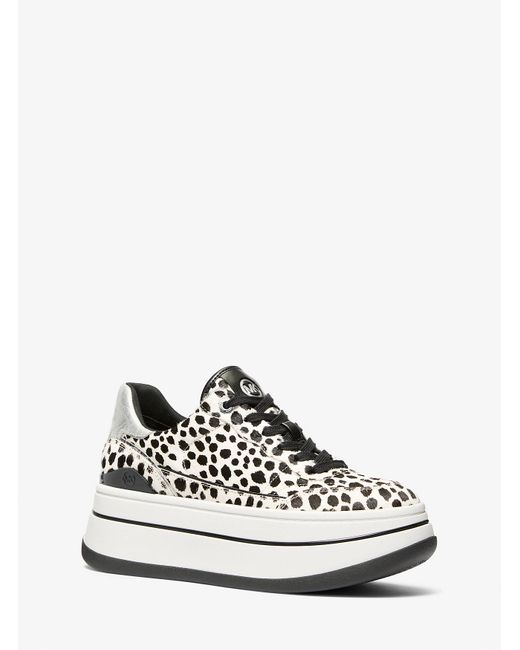MICHAEL Michael Kors White Hayes Cheetah Print Calf Hair Platform Sneaker