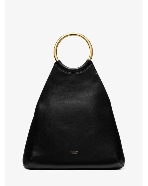 Michael Kors Black Ursula Large Leather Ring Tote Bag