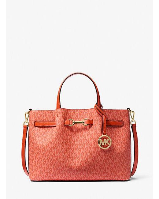 Michael Kors Red Carson Medium Signature Logo Satchel