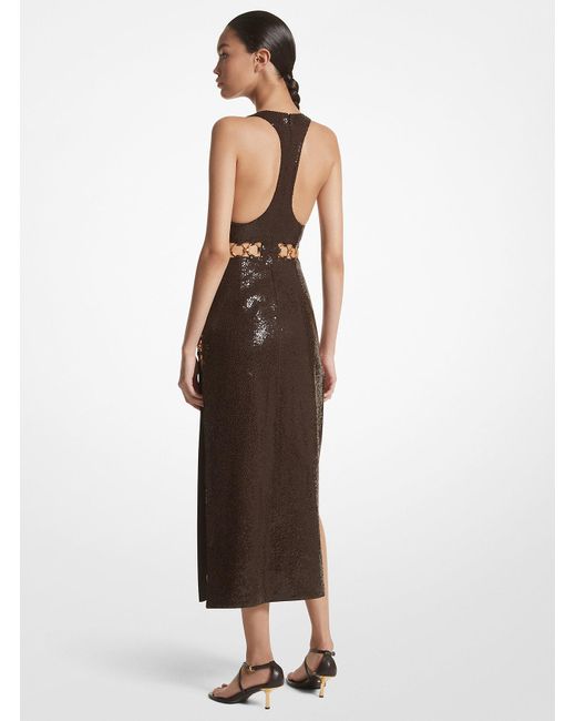 Michael Kors White Mk Hand-Embroidered Sequin Double Crepe Sablé Ring Dress