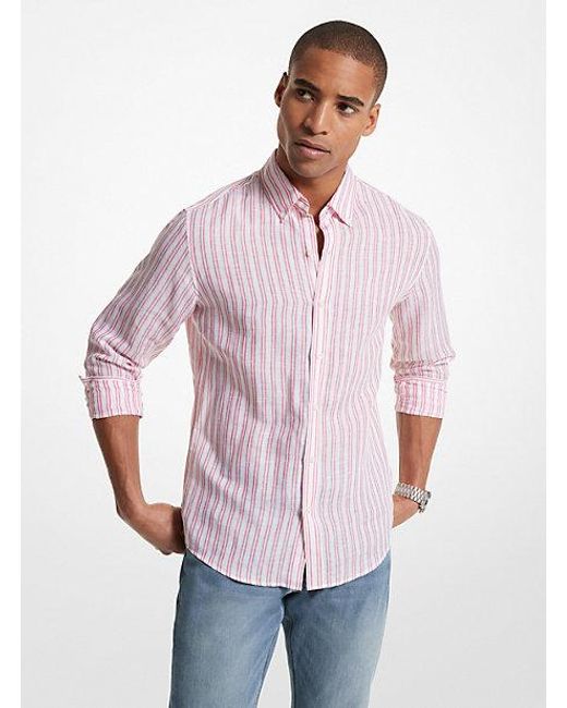 Michael Kors Purple Striped Linen Blend Shirt for men