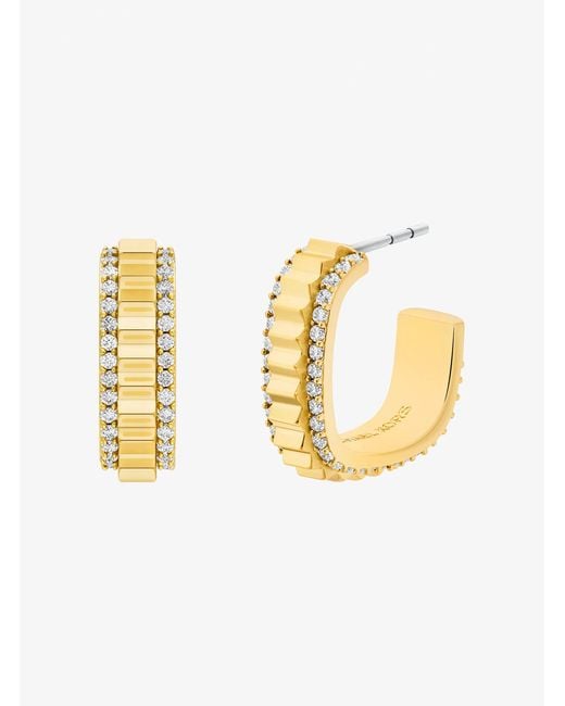Michael Kors Metallic Small Pavé-Tone Brass Hoop Earrings