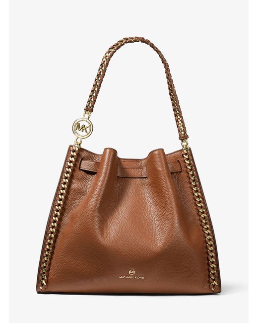 Michael Kors Brown Mina Large Pebbled Leather Shoulder Bag