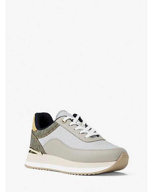 Michael Kors White Hattie Mixed-Media Trainer