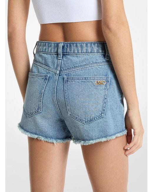 MICHAEL Michael Kors Blue Mk Gisele Frayed Denim Shorts
