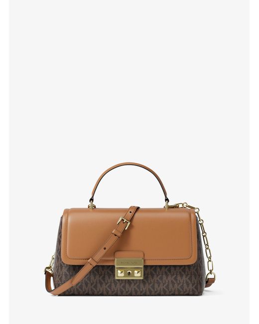MICHAEL Michael Kors Brown Mk Tribeca Extra-Small Signature Logo Satchel