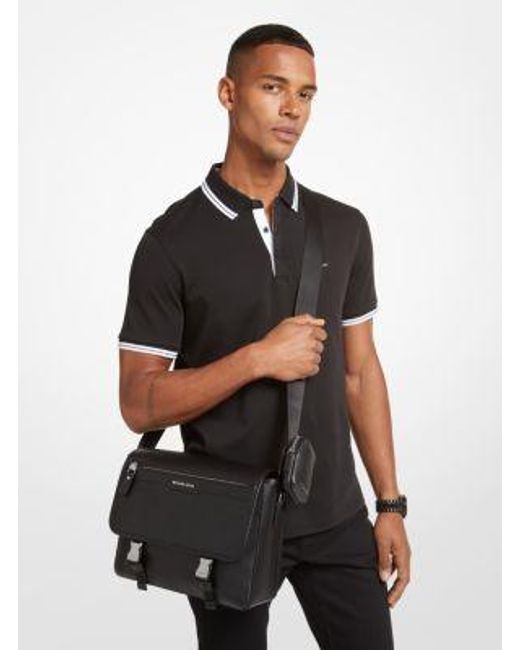 Michael Kors Black Mk Hudson Pebbled Leather Messenger Bag With Pouch for men