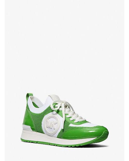Michael Kors Green Jenkins Two-Tone Stretch Knit Trainer