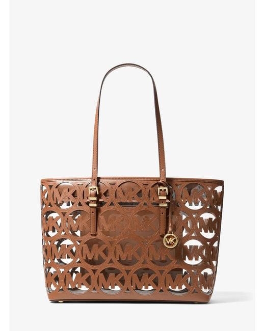MICHAEL Michael Kors Brown Mk Quinn Large Laser-Cut Logo Tote Bag