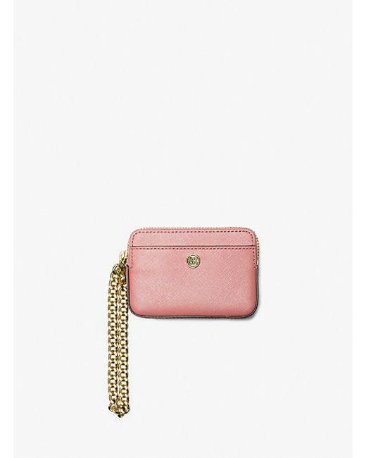 Michael Kors Pink Medium Saffiano Leather Chain Card Case