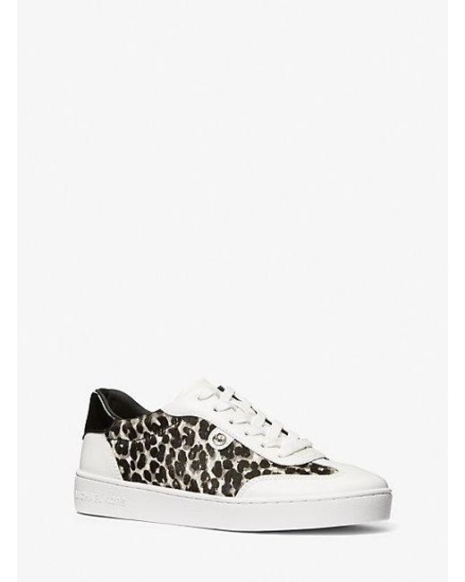 Michael Kors White Scotty Leopard Print Calf Hair Sneaker