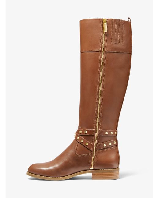 MICHAEL Michael Kors Preston Studded Leather Boot in Brown - Lyst