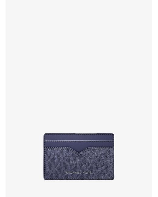 Michael Kors Blue Mk Hudson Pebbled Leather And Signature Logo Money Clip Card Case for men